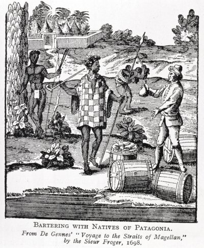 Spaniard Bartering with Natives of Patagonia, from de Gennes